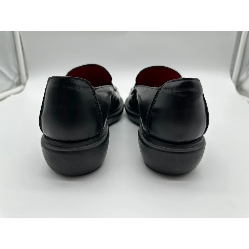 Gucci Mens Black Leather Metal Buckle Loafers Red Lining Made in Italy 8
